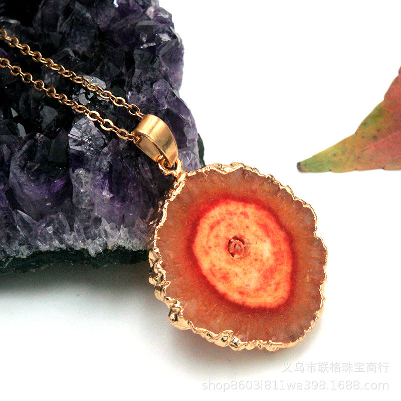 Wholesale 5pcs/packcrystal asymmetrical raw stone slice gold-plated necklace accessories